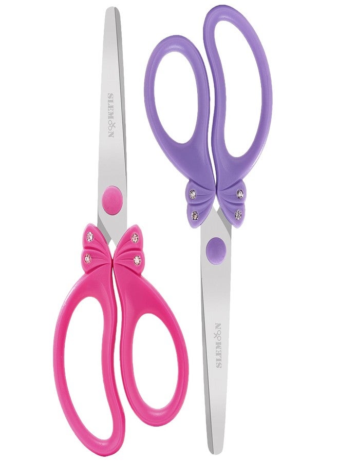 SLEMOON Scissors for Kids Ages 4-8 | Blunt Tip Safety Toddler Scissors, Stainless Steel Blades, ABS Plastic | School Craft Supplies, Art Projects, Pink (Princess Design with Rhinestones) - Image 1